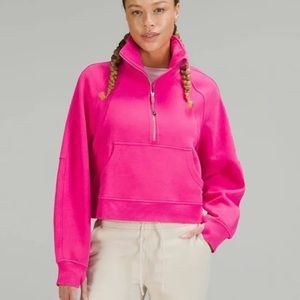 XS/S Oversized Funnel Neck Half Zip Scuba SONIC PINK.